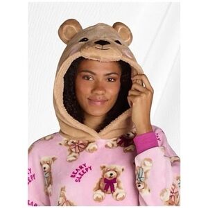 Pink Bear Print Hoodie Pajama Top (XL) - (16/18)